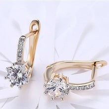 Load image into Gallery viewer, 14K Gold Plating Swarovski Elements Starburst Leverback Pav'e Clip On Earrings