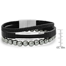 Load image into Gallery viewer, 2-Piece Set: Men's Layered Black Leather, Stainless Steel and Hematite Beads Bracelet

