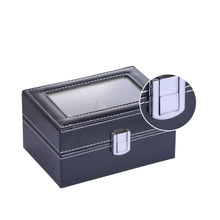 Load image into Gallery viewer, Mens Black Leather Display Glass Top Jewelry Case Organizer
