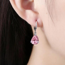 Load image into Gallery viewer, Pear Cut Pink Topaz Drop Earrings Made with Swarovski Crystals
